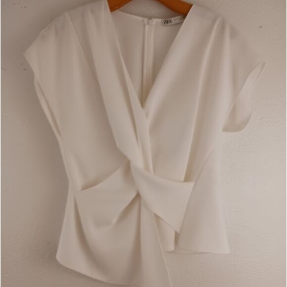 Zara white one sleeve tie front blouse size M - Picture 1 of 5